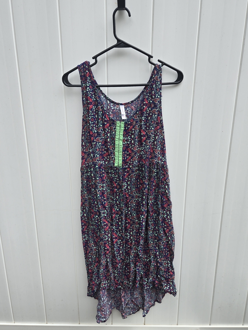 Floral Sleeveless High-Low Dress with Green Trim